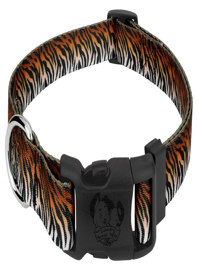 كانتري بروك ديزاين طوق كلب فاخر من Country Brook Petz بنقشة جلد النمر البنغالي - صنع في الولايات المتحدة الأمريكية - مجموعة طبعات حيوانية بتصاميم برية (5/8 بوصة، صغير) - Image 1